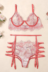 3 piece lingerie set with garter