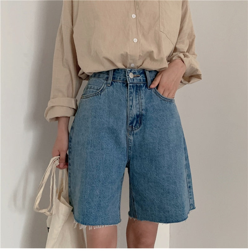 Summer Casual Loose Bike Shorts Korean Style Denim Streetwear Short Pants