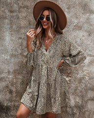 Leopard V Neck A Line Dress