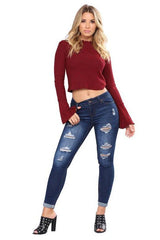 High Waist Ripped Hips Pencil Jeans