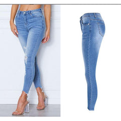 Elastic Ripped Cutout Cuff Washed Jeans
