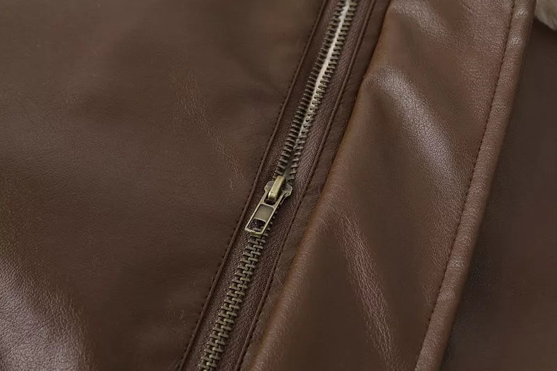 Faux Leather Lining Bomber Jacket
