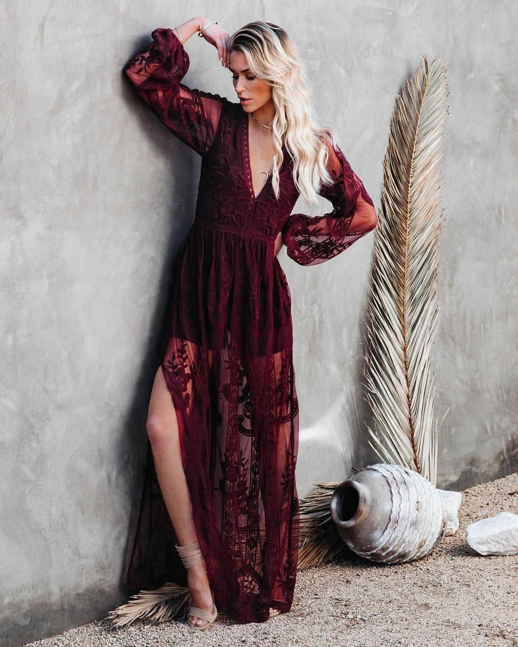 Boho Chiffon Lace Hollow Out Dress