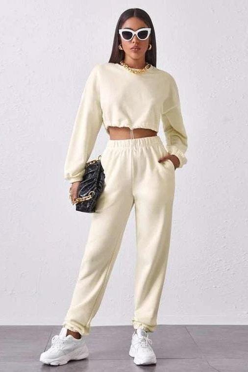 Jogger Pant Crop Top Hoodie Set