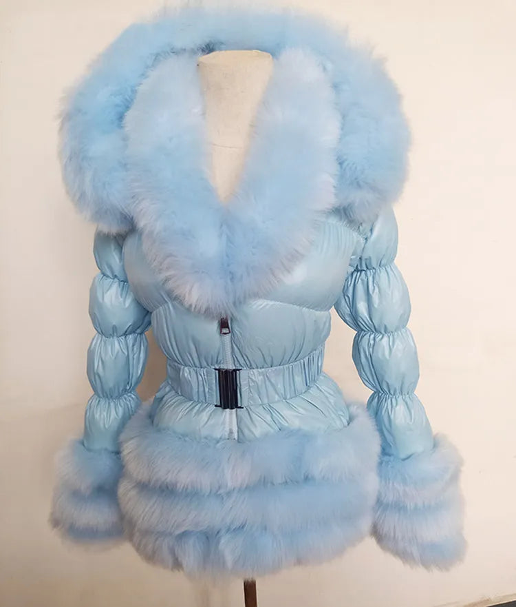 Faux Fur Detachable Sleeves Hooded Puffer Jacket