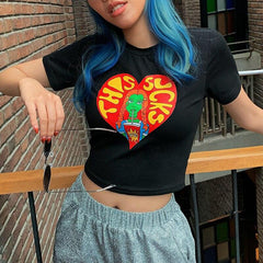 This Sucks Cartoon Print Crop Top