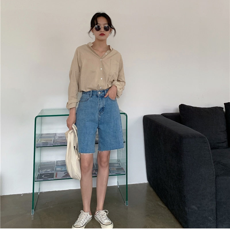 Summer Casual Loose Bike Shorts Korean Style Denim Streetwear Short Pants