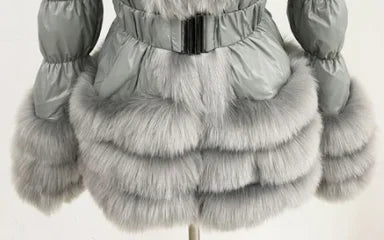 Faux Fur Detachable Sleeves Hooded Puffer Jacket