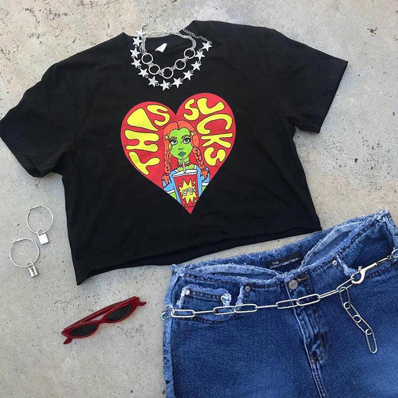 This Sucks Cartoon Print Crop Top