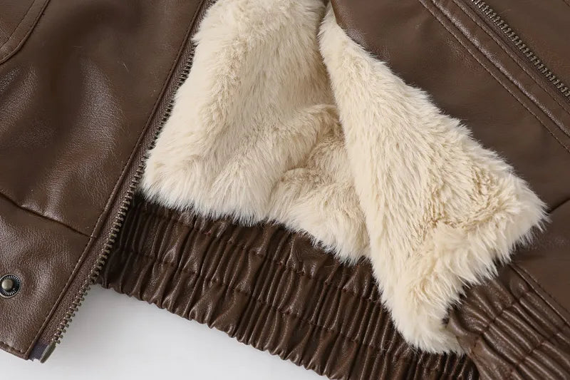 Faux Leather Lining Bomber Jacket