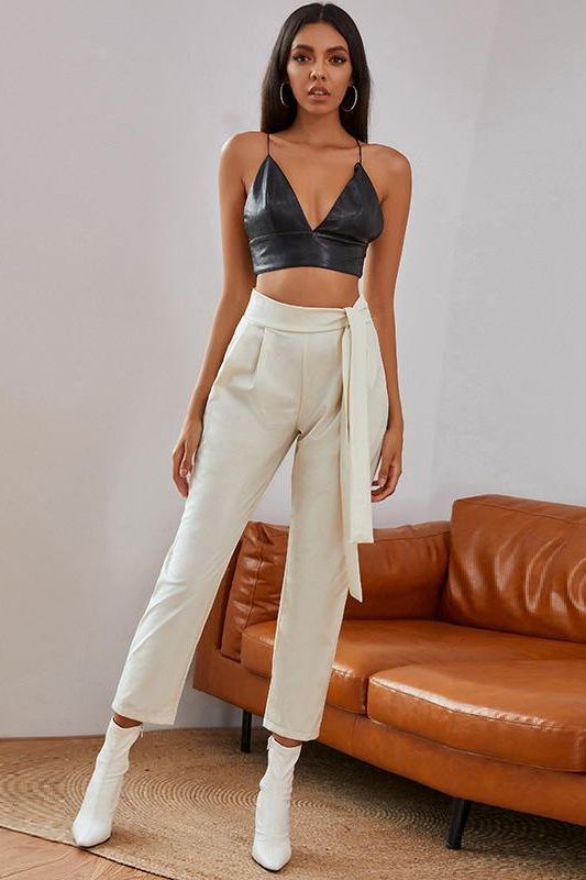 Knotted White Belt Women's Pants