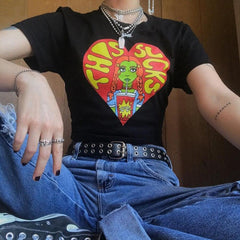 This Sucks Cartoon Print Crop Top