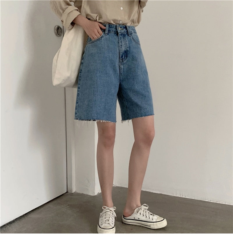 Summer Casual Loose Bike Shorts Korean Style Denim Streetwear Short Pants