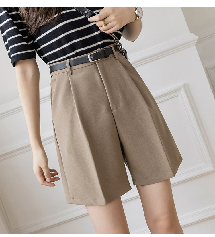 Casual Solid Color High Waist Zipper Shorts