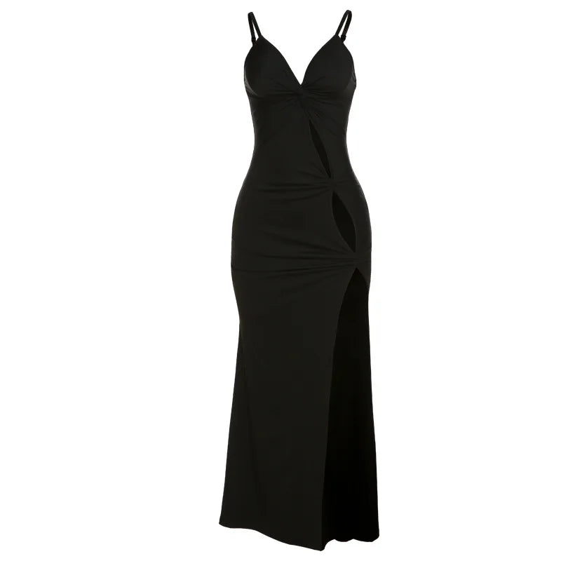 Black Asymmetric Cut Out Strap Maxi Dress - Fashionable Pencil Silhouette