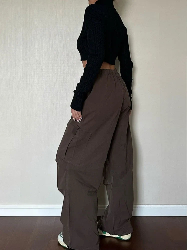 90s Retro Brown Cargo Y2K Vintage Drawstring Harajuku Oversized Sweatpants Pant