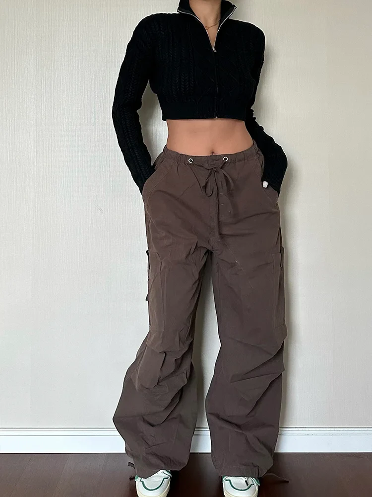 90s Retro Brown Cargo Y2K Vintage Drawstring Harajuku Oversized Sweatpants Pant