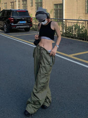 Army Green Low Rise Parachute  Cyber Y2K Vintage Joggers Pant