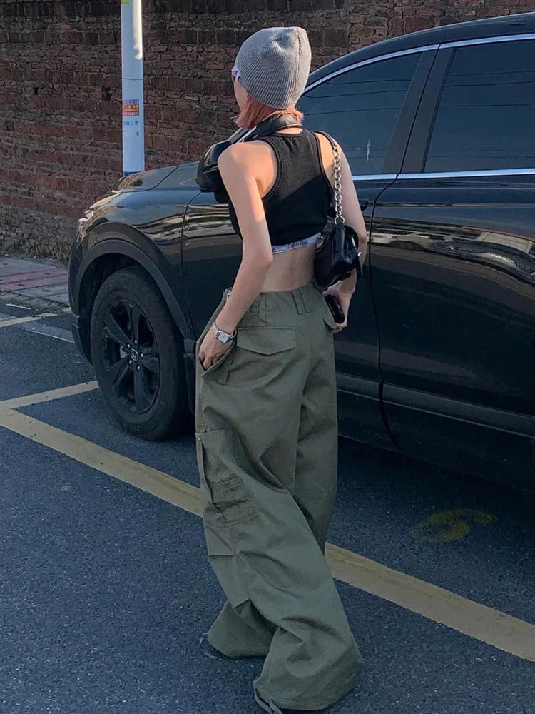 Army Green Low Rise Parachute  Cyber Y2K Vintage Joggers Pant