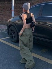 Army Green Low Rise Parachute  Cyber Y2K Vintage Joggers Pant