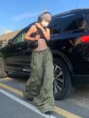Army Green Low Rise Parachute  Cyber Y2K Vintage Joggers Pant
