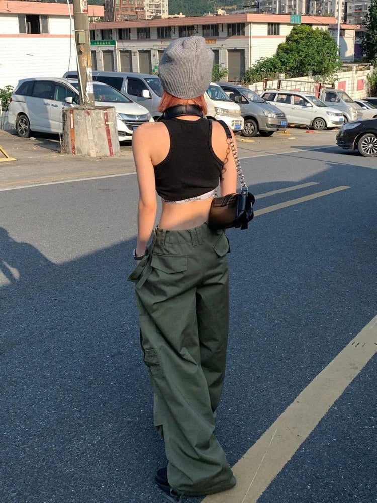 Army Green Low Rise Parachute  Cyber Y2K Vintage Joggers Pant