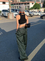 Army Green Low Rise Parachute  Cyber Y2K Vintage Joggers Pant