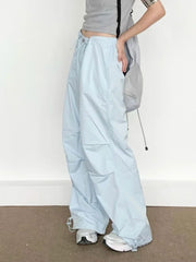 Blue Cargo Parachute  Hippie Korean Style Oversize Baggy Pant