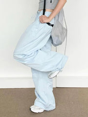 Blue Cargo Parachute  Hippie Korean Style Oversize Baggy Pant