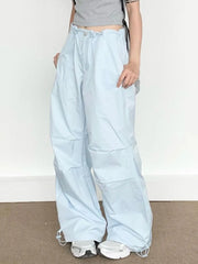 Blue Cargo Parachute  Hippie Korean Style Oversize Baggy Pant