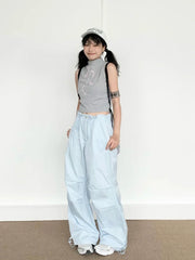 Blue Cargo Parachute  Hippie Korean Style Oversize Baggy Pant