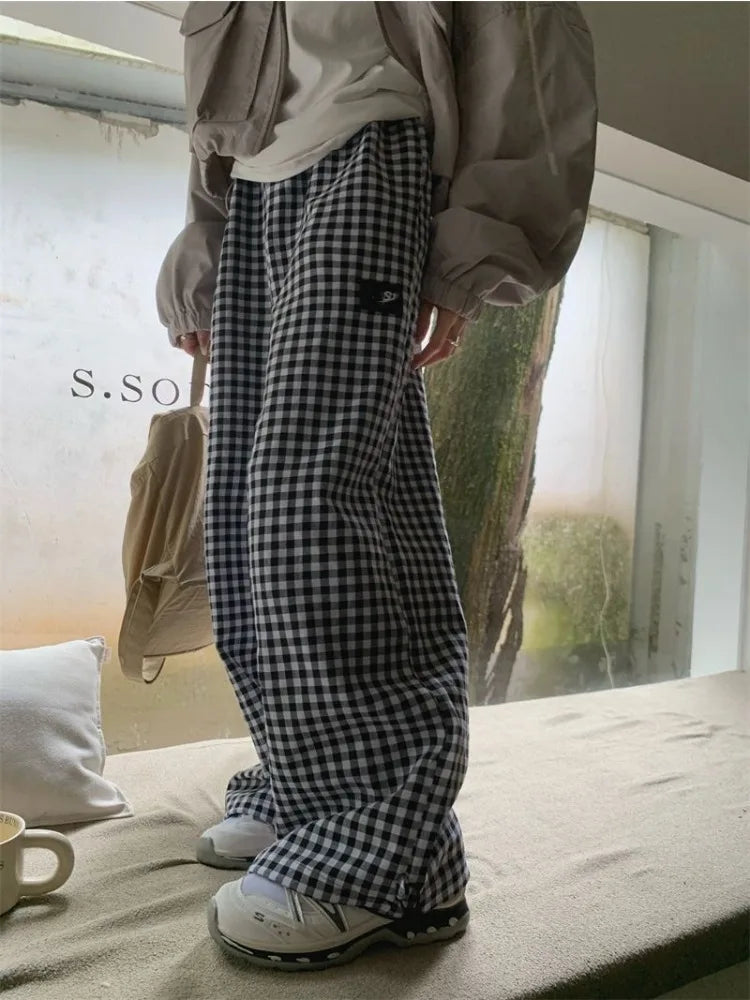 Black White Plaid  Harajuku Streetwear Oversize Wide Leg Pant