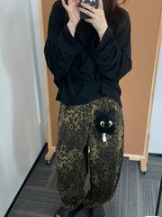 Retro Leopard Baggy Vintage Grunge Wide Leg Denim Pant