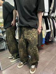 Retro Leopard Baggy Vintage Grunge Wide Leg Denim Pant