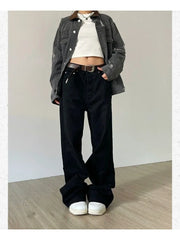 Black Denim Basic Oversize Loose  Y2K Vintage Retro Pant