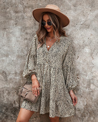 Leopard V Neck A Line Dress