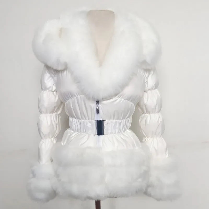 Faux Fur Detachable Sleeves Hooded Puffer Jacket