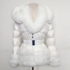 Faux Fur Detachable Sleeves Hooded Puffer Jacket