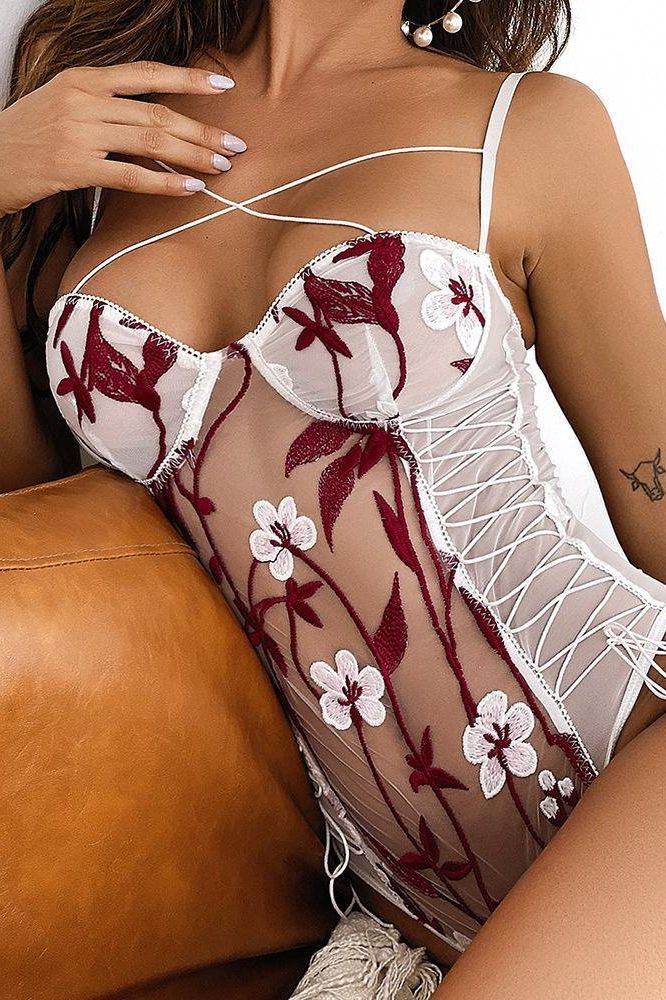 Floral White Lingerie Sexy Nighty Wear