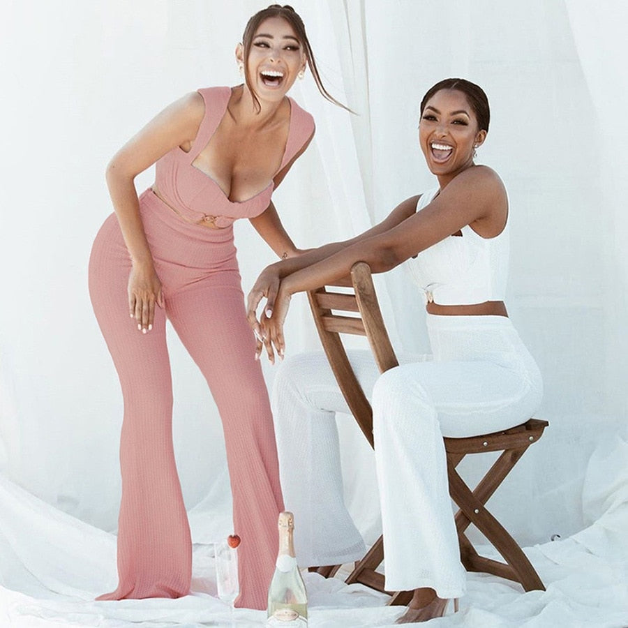 Sweetheart Flared Pants Matching Set