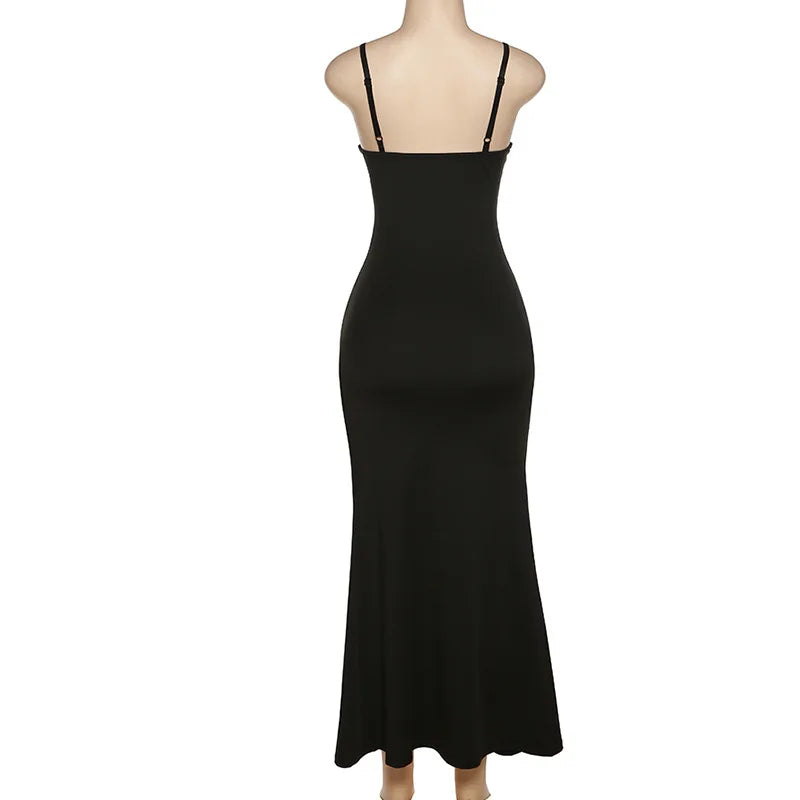 Black Asymmetric Cut Out Strap Maxi Dress - Fashionable Pencil Silhouette