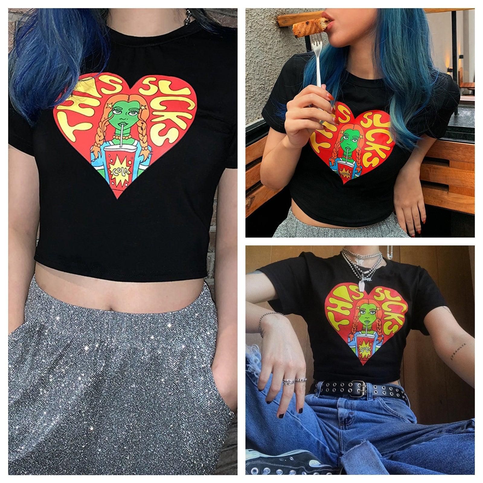This Sucks Cartoon Print Crop Top