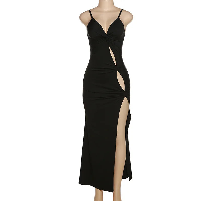 Black Asymmetric Cut Out Strap Maxi Dress - Fashionable Pencil Silhouette