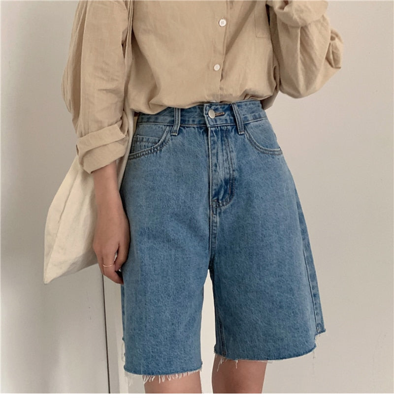 Summer Casual Loose Bike Shorts Korean Style Denim Streetwear Short Pants