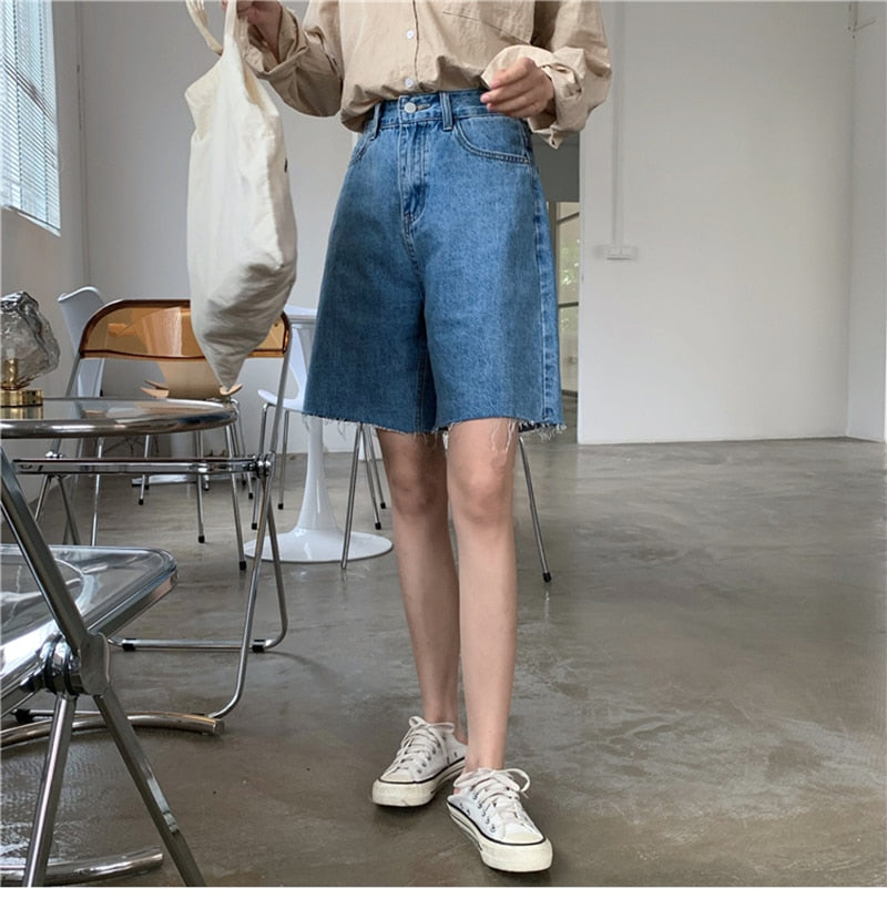 Summer Casual Loose Bike Shorts Korean Style Denim Streetwear Short Pants