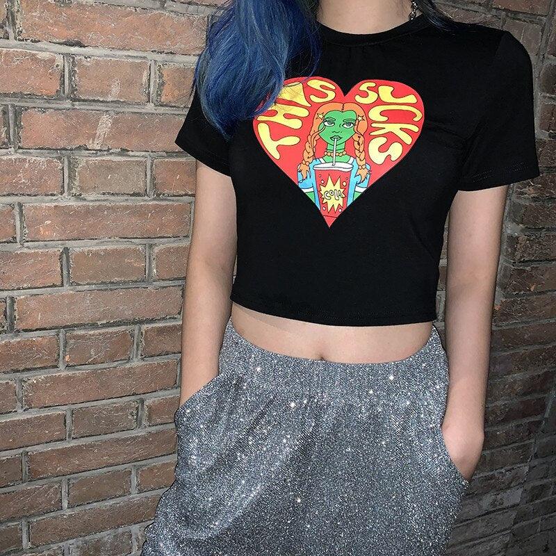 This Sucks Cartoon Print Crop Top
