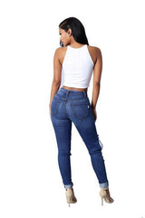 High Waist Jeans with Ripped Hips