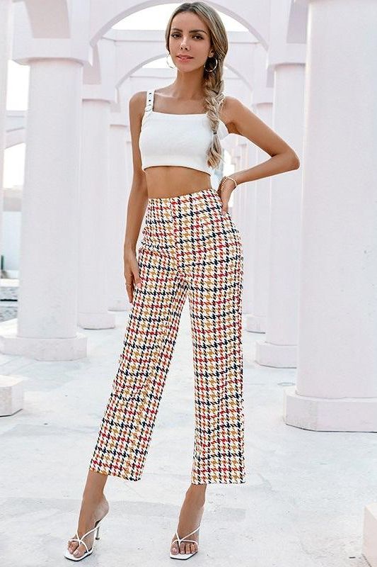 Houndstooth Straight Leg Pants