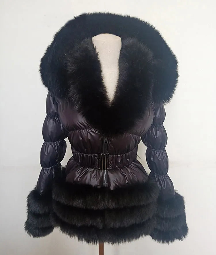 Faux Fur Detachable Sleeves Hooded Puffer Jacket