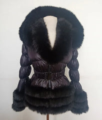 Faux Fur Detachable Sleeves Hooded Puffer Jacket
